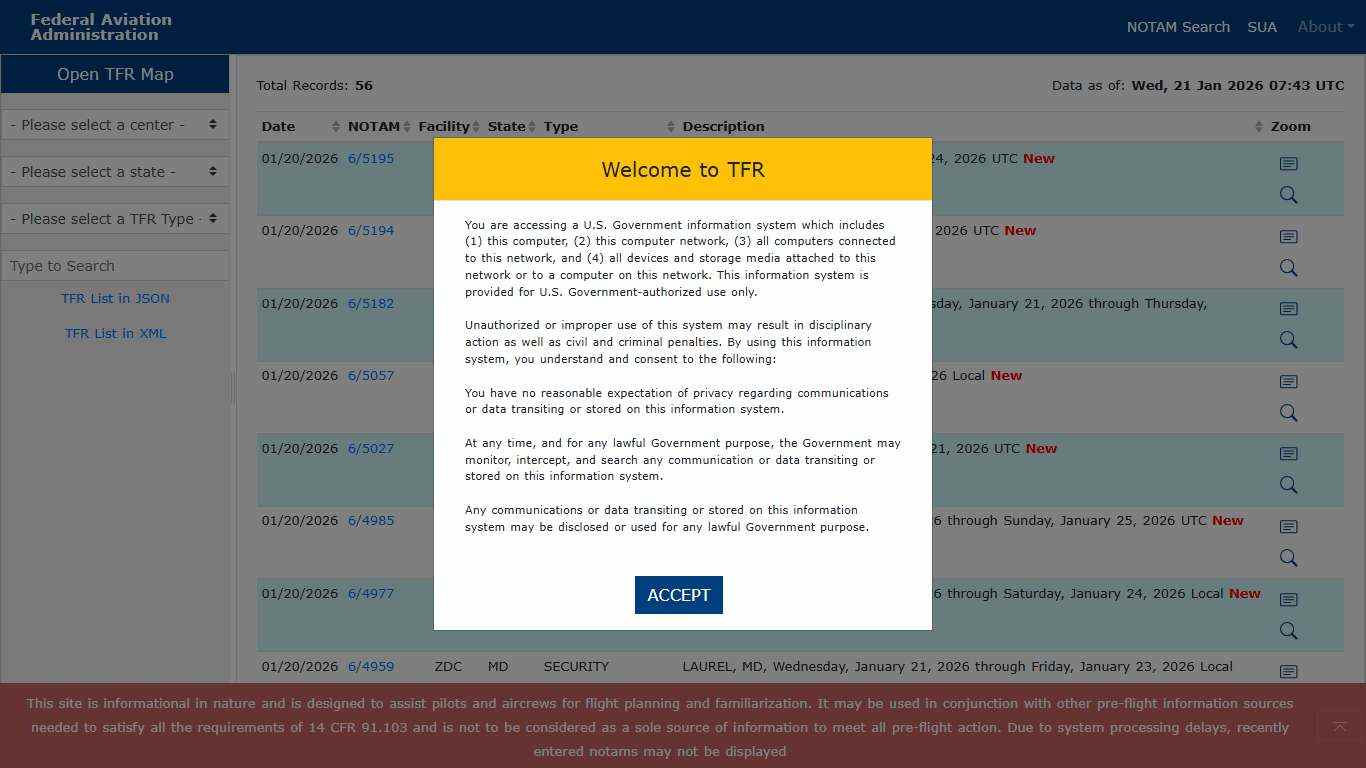 Federal Aviation Administration - Graphic TFRs